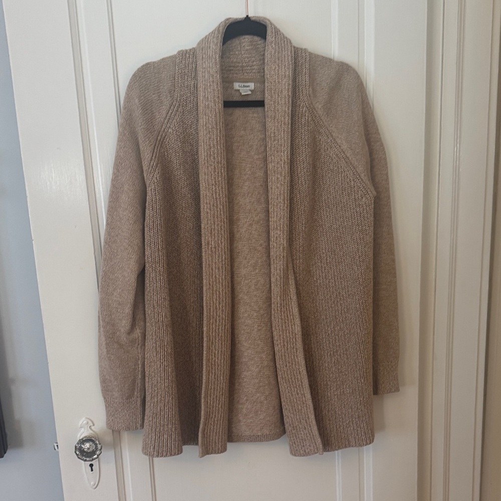 L.L. Bean Tan Open Front Cardigan